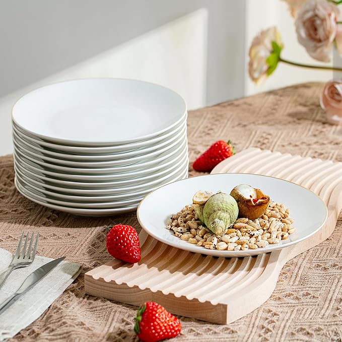 BTaT- White Dessert Plates with Gold Rim, Set of 12, 8", Porcelain, Small Plates for Appetizers