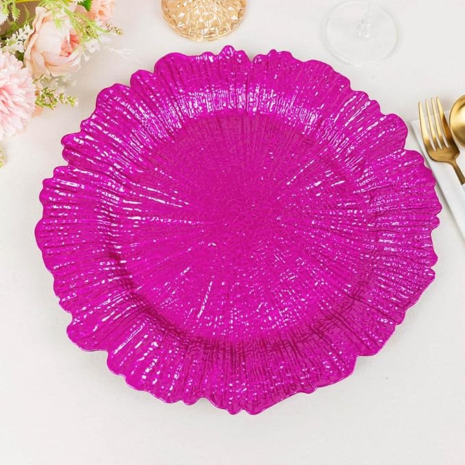 13" Charger Plates - Set of 12 - Acrylic Fuchsia Round Reef Disposable Chargers, Ideal for Dinner Party Wedding Holiday Bulk Events