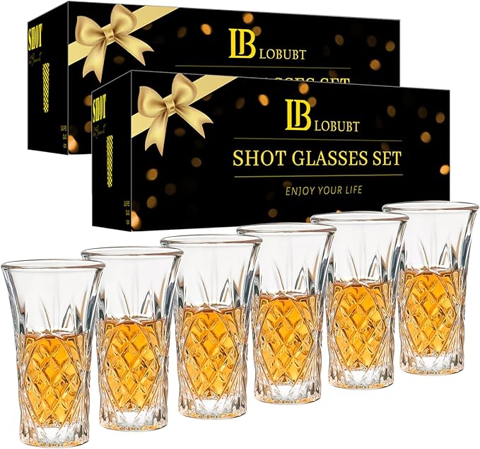 LOBUBT 2 oz Shot Glasses Set,12-Pack Shot Glass with Heavy Base Crystal Shot Glasses Bulk Small Glass Cups for Liqueur Spirits Bar Party Favor Housewarming Gift