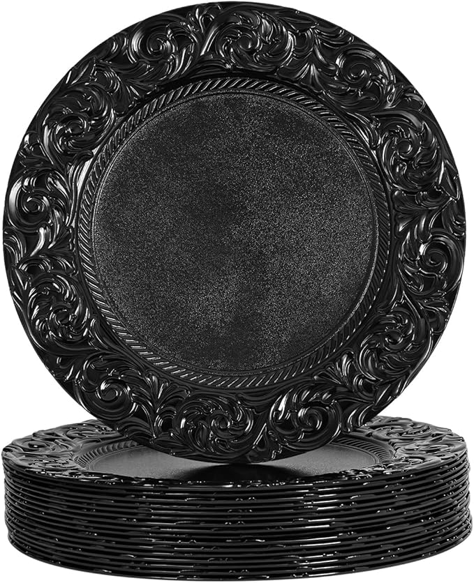 Black Plastic Charger Plates Set of 150, 13” Reusable Party Chargers for Dinner Plates, Elegant Round Service Plate Chargers Bulk Decorative for Wedding, Catering Table Decor