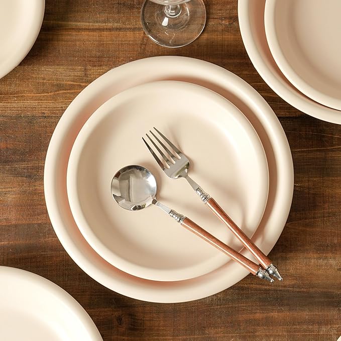 Salad & Dessert Plates, 8 Inch Small Dinner Plates Sets for 4, Dishwasher & Microwave Safe, Porcelain Dinner Dishes for Cake, Fruits, Waffle, Pasta, Salad, Terracotta White