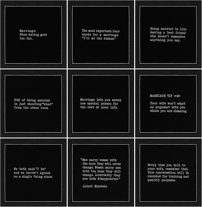 Five Star Funny Marriage Quotes | Black Cotton Cocktail Napkins | 50 Luxury Disposable Beverage Napkins with Witty Bar Quotes | Drink Napkins for Parties, Bars, Weddings & Game Nights