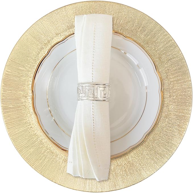 Gold Plastic Charger Plates Set of 100,13” Reusable Party Chargers for Dinner Plates, Elegant Round Service Plate Chargers Bulk Decorative for Wedding, Catering Table Decor