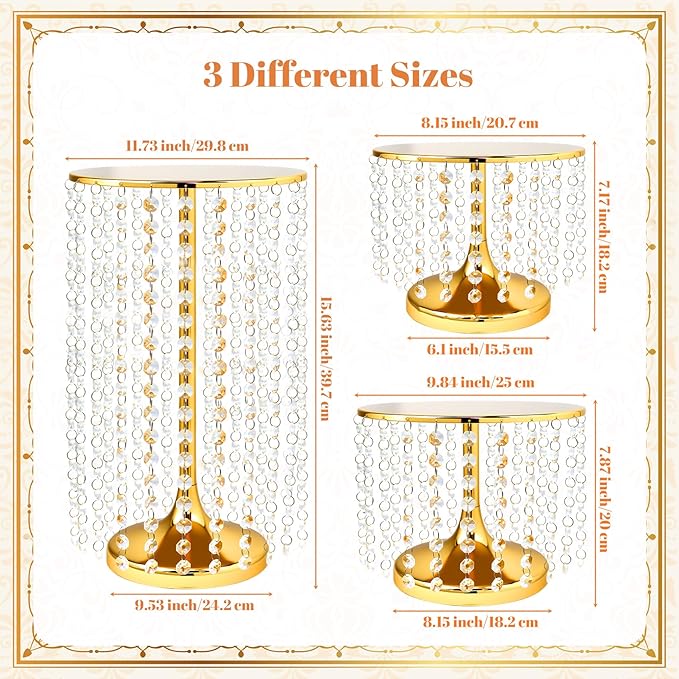 6 Pcs Crystal Gold Cake Stand for Party, Gold and Crystal Dessert Table Display Set, Vintage Metal Cupcake Stand Includes Protective Film