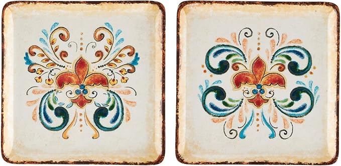 UP UPware Tuscany Melamine Square Dessert Plates, Small Serving Plates, for Appetizer, Snacks, and Side Dishes, Multicolor, 5.88 Inch, Set of 4