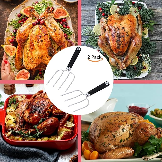 Turkey Lifter Forks Set of 2 Stainless Steel Turkey Lifters with Non-Slip Handle Turkey and Poultry Lifters Turkey Claws Carving Fork
