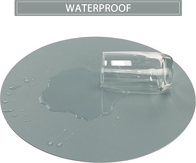Wipeable Placemats and Coasters Leather Table Mats Waterproof Heat-Resistant Easy to Clean for Dining Table Set Kitchen Table Set of 6, Pale Blue