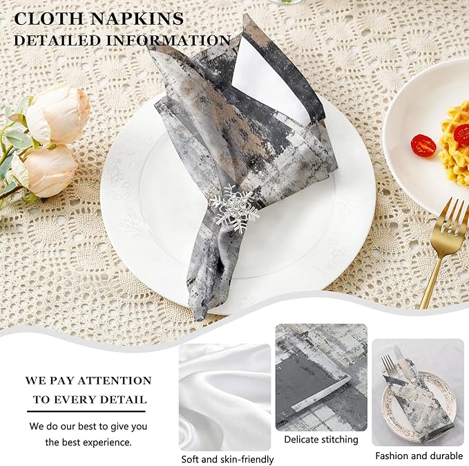 Mcalk 4 Each Grey Placemats and Cloth Napkins Set of 8, Modern Art Placemat, Abstract Black Cloth Napkin for Home Kitchen Decor (Placemats 18 "x12 Napkins 18 "x18)