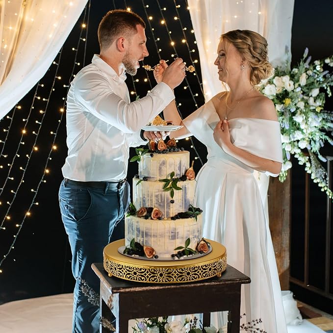Wenqik 18 Inch Gold Cake Stand Metal Round Cake Stands Set Dessert Display Cupcake Stands Plates for Wedding Brithday Party Celebration