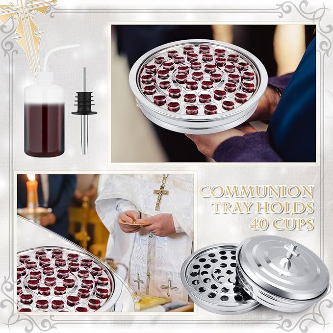Zhehao 3 Sets Holy Communion Trays for Churches with Lid, Churches Cup Fillers, 100 Disposable Communion Cups (Silver)