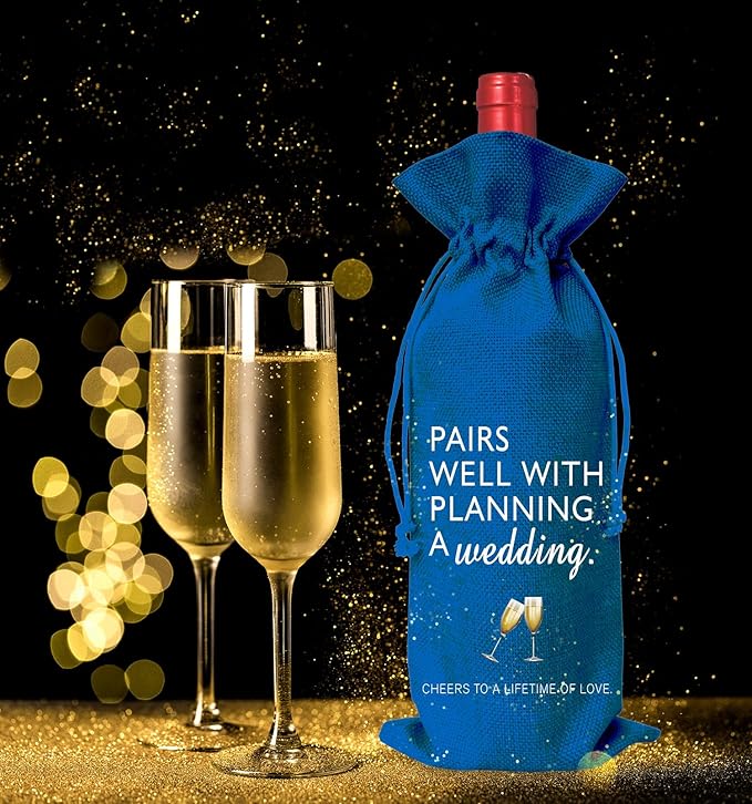 Wine Bag Wedding Gift for Mr and Mrs - Engagement Gift J14-Blue