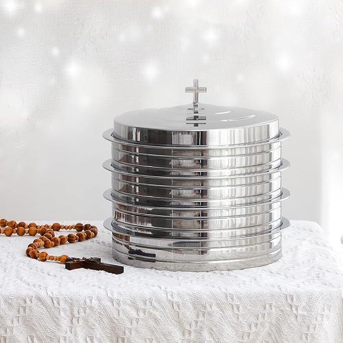 Zhehao 4 Sets Holy Communion Trays for Churches with Lid, Including 300 Disposable Communion Cups, 3 Churches Cup Fillers, 3 Spouts (Silver)