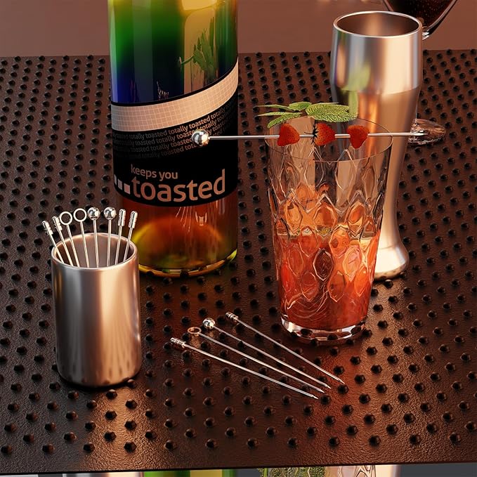 Metal Cocktail Picks 12Pack+Holder Kit, 304 Stainless Steel Toothpicks, Reusable Cocktail Skewers, Garnish Picks Bloody Mary Skewers, Martini Picks for Olives Appetizers Fruit (Mix Silvery)