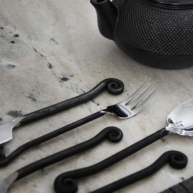 Gourmet Settings 20-Piece Flatware Treble Clef Collection Black Silverware Cutlery Kitchen Sets, Stainless Steel Utensils Knife/Fork/Spoons, Dishwasher Safe (34-350)