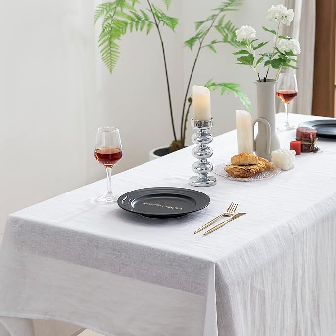EVERLY 100% Pure Linen Rectangle Tablecloths 60x120 Inches for Dining,Buffet Parties,Picnic,Events,Weddings and Restaurants,Decorative Halloween,Thanksgiving Machine Washable Tablecloths-White