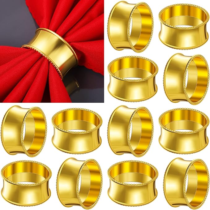 8 Pcs Gold Napkin Rings Set Metal Napkin Holder Rings Holiday Rhinestone Delicate Buckle for Easter Wedding Dinner Party Receptions Family Gathering Table Setting Holiday Table Decoration