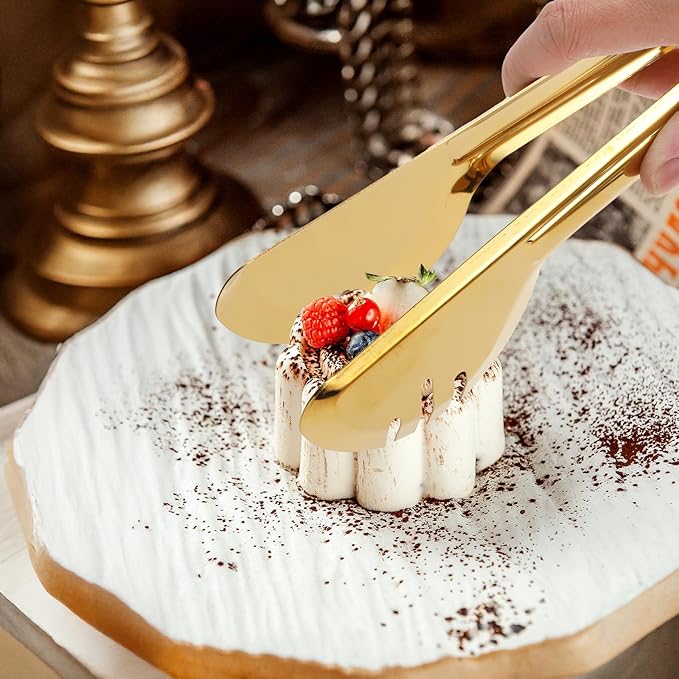 12PCS Gold Serving Spoons Utensils, Stainless Steel Flatware Cutlery with Serving Slotted Spoon Forks Soup Ladle Tongs Pie Server Butter Knife for Home Restaurant Buffet Catering Banquet Party