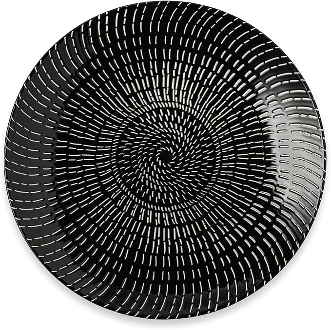 12-Piece Stoneware Dinnerware – Black and White Ceramic Plates and Bowls, Microwave & Dishwasher Safe, Modern Tableware Set_4 dinner plates, 4 salad plates, and 4 bowls