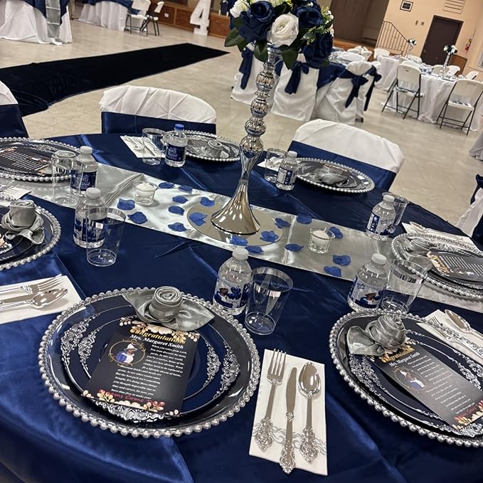 13" Charger Plates - Set of 12 - Silver Round Acrylic Disposable Chargers with Beaded Rim, Ideal for Dinner Party Wedding Bulk Events