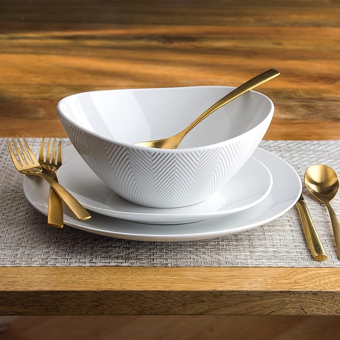 Euro Ceramica Essential Collection Porcelain Dinnerware and Serveware, 16 Piece Dinnerware Set, Service for 4, Classic White