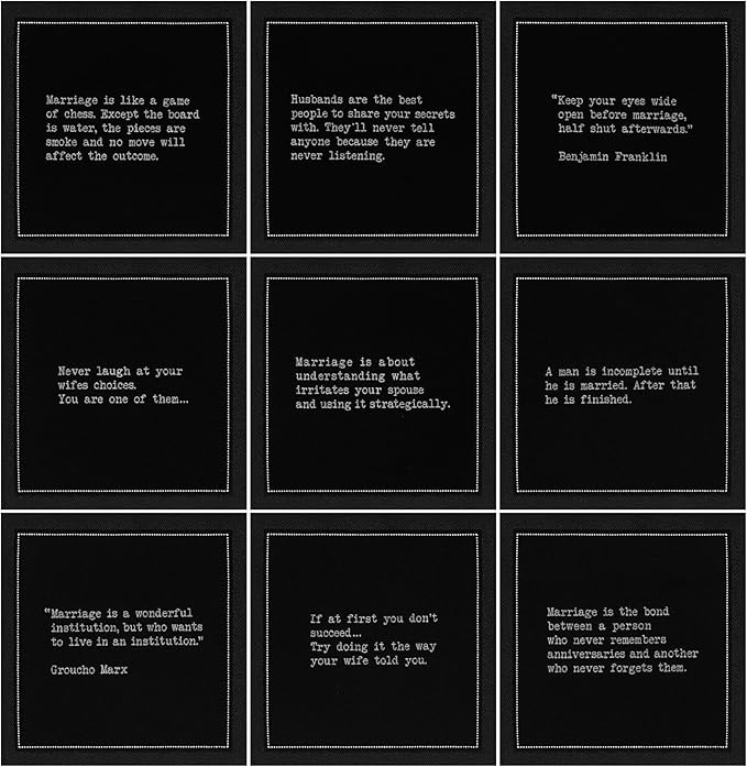 Five Star Funny Marriage Quotes | Black Cotton Cocktail Napkins | 50 Luxury Disposable Beverage Napkins with Witty Bar Quotes | Drink Napkins for Parties, Bars, Weddings & Game Nights