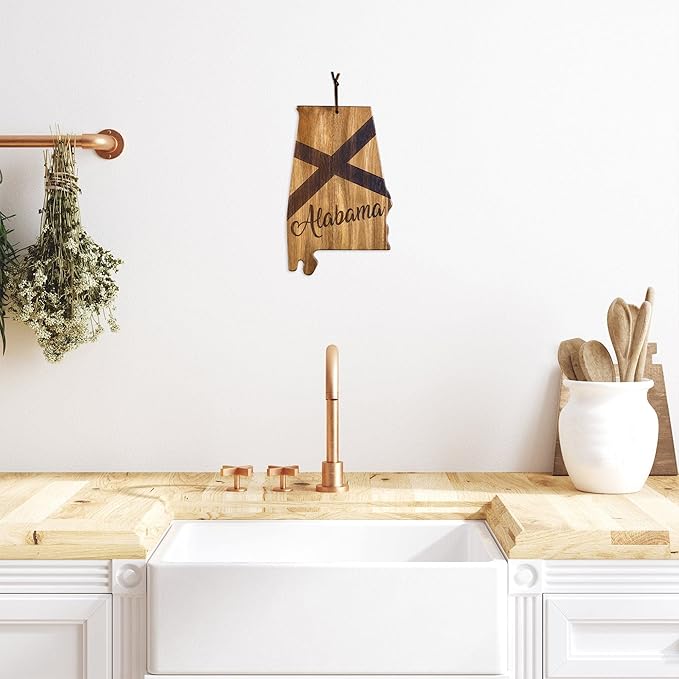 Totally Bamboo Rock & Branch Origins Series Alabama State Shaped Cutting Board and Charcuterie Serving Tray, Includes Hang Tie for Wall Display