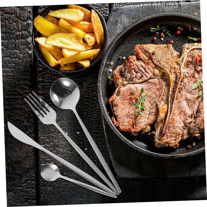 Ciieeo 6 Sets Stainless Steel Flatware for Serving Steak and Desserts Soup Forks Spoons and Cutters for Kitchen and Dining Table