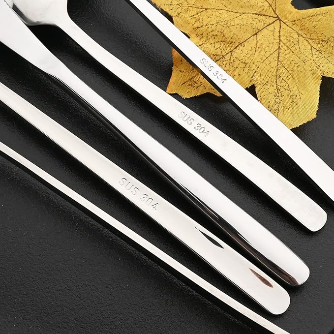 Knives and Forks Set Flatware Set Korean Silverware SUS304 Stainless Steel Kitchen Dinnerware Portable Utensils for Home, Camping Restaurant Christmas Gift - Shiny Silver