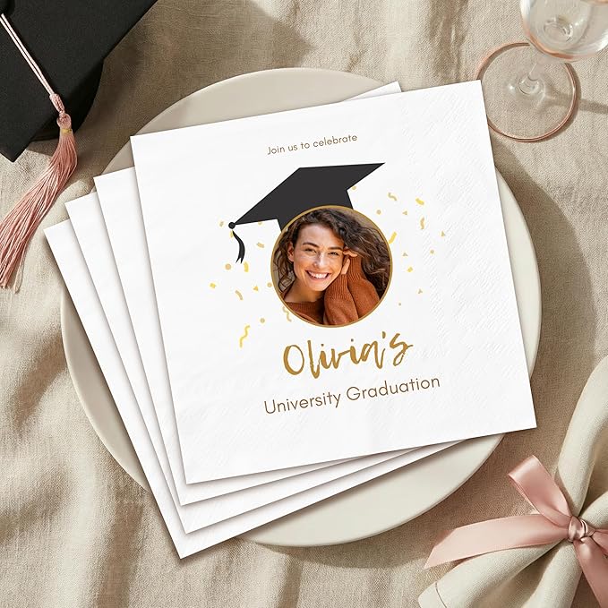 Class of 2026 Custom Napkins for Graduation - 25 Pcs Personalized Congrats Grad Cocktail Napkins - Gift for High School College Celebration Graduates Party Supplies Table Decor