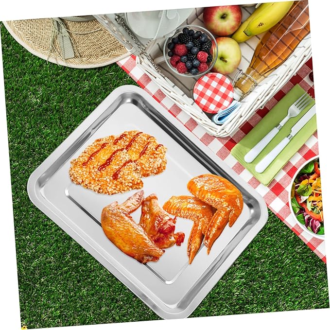 PRETYZOOM Stainless Steel Serving Tray Versatile Baking Pan Portable Dish for Family Dinners Parties Restaurant Use Easy to Clean Store Kitchen Essential