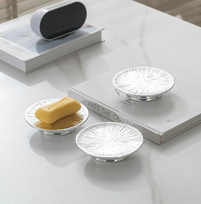 ADAVAS.Y&G Ceramic Silver Candle Plate Set, 3-Piece – Decorative Candle Holder Tray for Pillar Candles, Jewelry, Trinkets or Bathroom Counter – Elegant Silver Finish for Tabletop & Home Décor