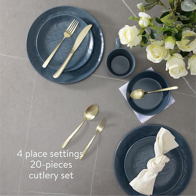 Navaris Silverware Set - Small 20-Piece 18/0 Stainless Steel Kitchen Cutlery Sets with Satin Champagne Finish - Versatile Dinner Knives and Forks and Spoons Dinner Set for 4