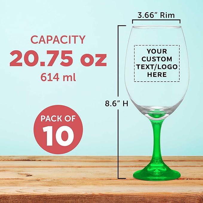 Custom Rioja Grand Wine Glasses 20.75 oz. Set of 10, Personalized Bulk Pack - Perfect for Hotel, Bar, Restaurant or Lounge - Green