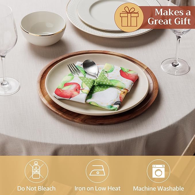 Maison d' Hermine Cloth Napkins Set of 4 100% Cotton Soft & Durable Everyday Reusable Square Napkins Cloth Washable, Dinner, Cocktail Party, Wedding, Restaurant (Apple's & Pears, 18" x 18")