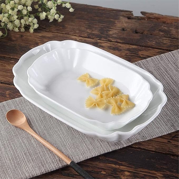 Dinnerware Set, Ceramics Dinner Sets Pure White Ceramic Baking Tray Rectangular Deep Dish Oven Tableware Rice Dish Baked Cheese Western Dish 10 Inch