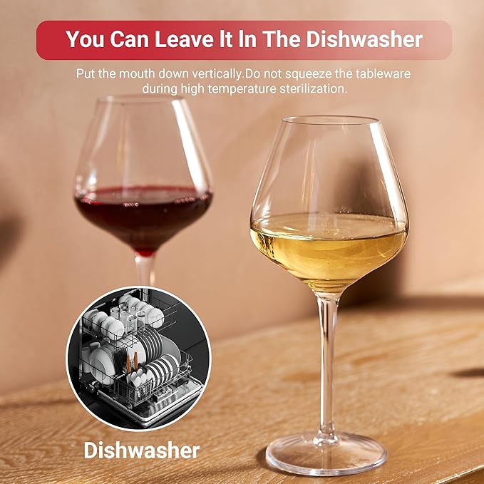 HAHASHOW Unbreakable Wine Glass, Tritan Plastic Red/White Wine Glasses, 18 oz wine Glasses, Dishwasher available Glassware, Set of 6, for Picnic, Pollside, Wedding, Party Gift
