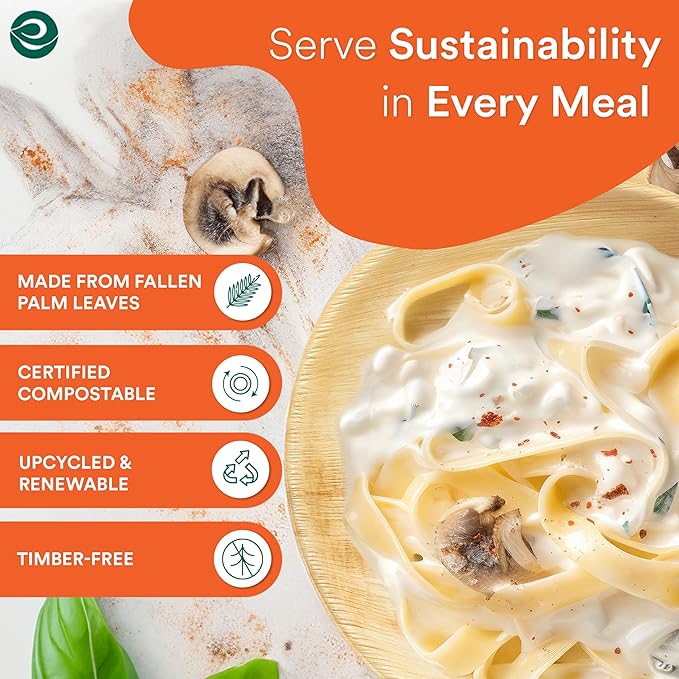 ECO SOUL Palm Leaf Plates 8"(400 Count) Round Compostable Bamboo Plates Heavy- Duty, Biodegradable Eco-Friendly Dinnerware for Christmas Party Dinner, Wedding, Holiday & Event