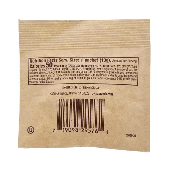 Single Serv All Natural Brown Sugar Packets - Delicious Brown Sugar, Easy To Open, Perfect for On-the-Go Sweetening and Baking - 13g Individual Servings. 96 Count