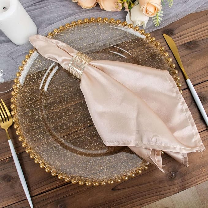 13" Charger Plates - Set of 12 - Clear Gold Round Acrylic Disposable Chargers with Beaded Rim, Ideal for Dinner Party Wedding Bulk Events