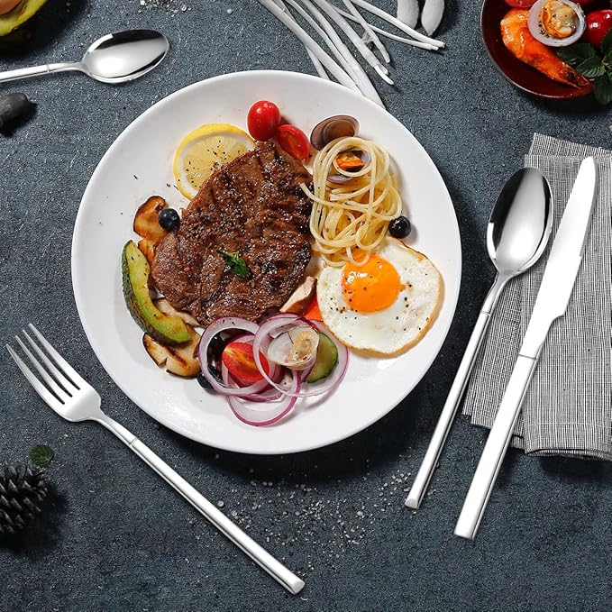 OriGlam Silverware Set, Stainless Steel Flatware Cutlery Set, Eating Utensils Tableware Include Fork Knife Spoon, Dishwasher Safe (Silver)