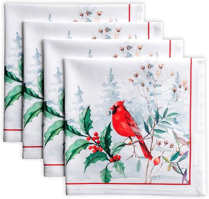 Maison d' Hermine Cloth Napkins Set of 4 100% Cotton for Thanksgiving Christmas Decorations Everyday Reusable Square Fall Napkins Cloth Washable Dinner Party (Morzine, 20"x20")