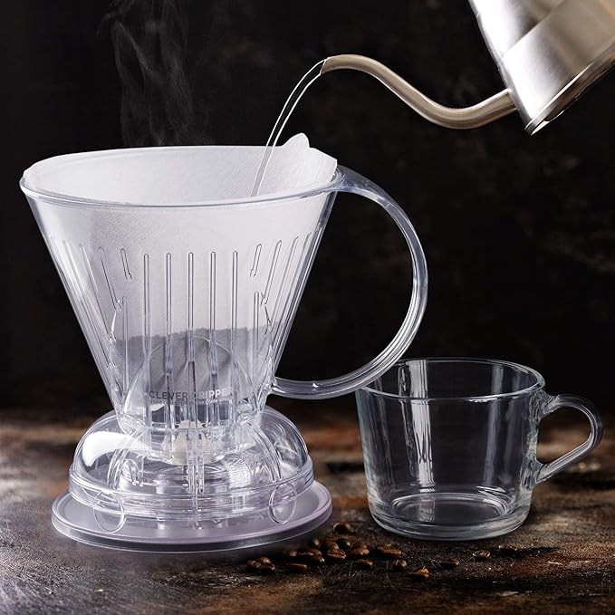 Clever Coffee Dripper and Filters, Large 18 oz| Barista's Choice| Safe BPA Free Plastic|Includes 100 Filters (Clear, 18 oz Large)