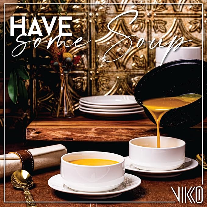 Vikko White Soup Bowls, Set of 4 for Kitchen, 12 Ounce Cereal, Small Ceramic Rice Bowls, Side Dishes, Microwave Safe