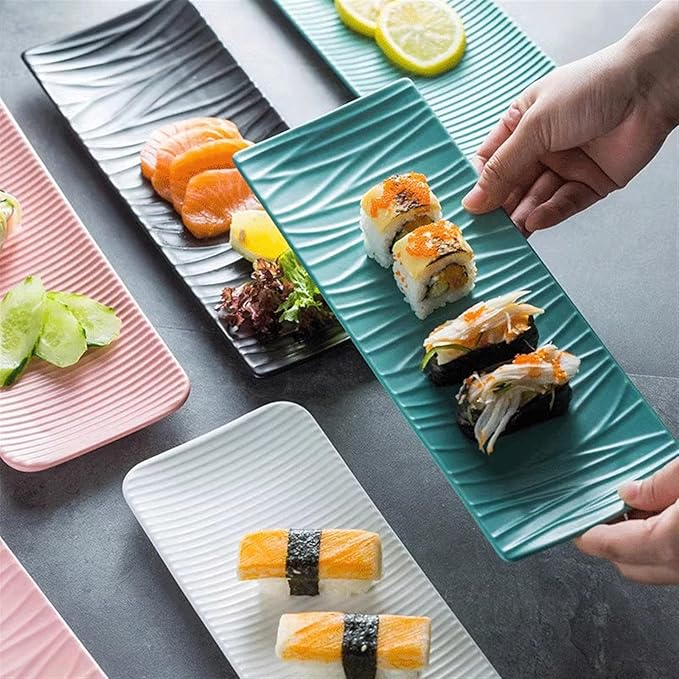 Sauce Dish 9.4inch Ceramic Plate Tree Pattern Rectangular Plate Ceramic Tray for Sushi Appetizer Snack Fruit Cake Server Tray Display Serving Dishes. Snack Bowls(Color:D,Size:29.2cm)