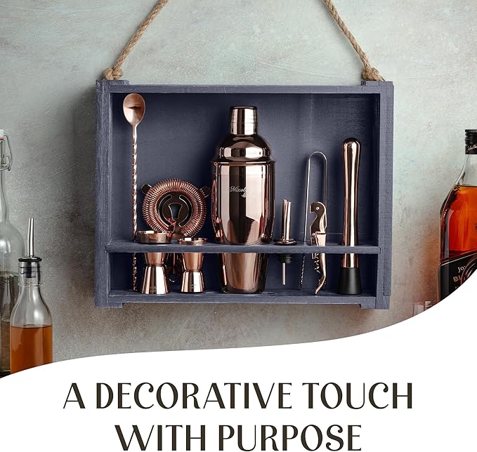 Mixology & Craft 11-Piece Cocktail Shaker Set with Wood Stand | Complete Cocktail Kit Gift Set | Top Bartender Gifts for Men & Women | Leak-Proof Tools (Copper)