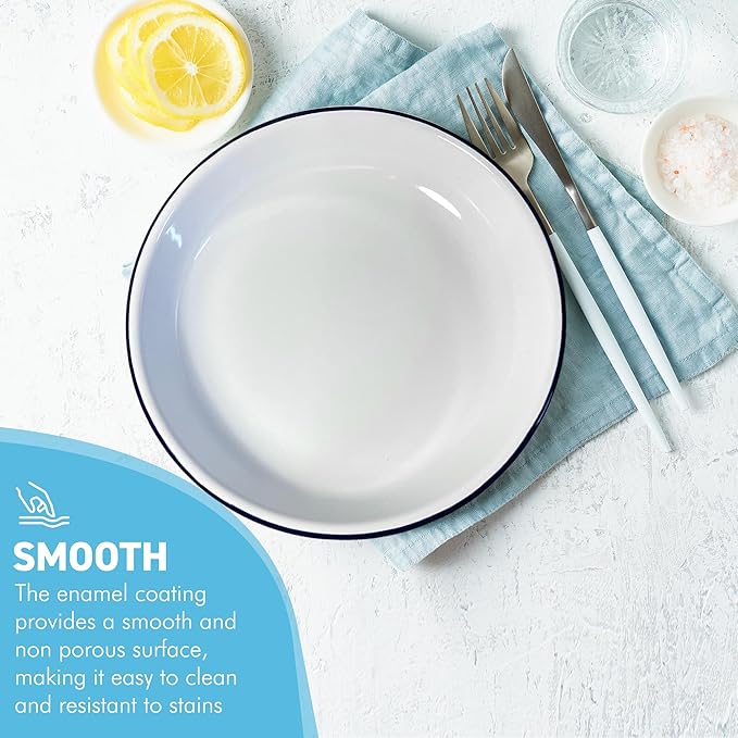 Thorness 22CM White Enamel Dinner Plate | Pasta and Rice Plate | Enamel Plate | Single Plate | Traditional Dinner Plate | Kitchen Plate for pies, Sides and Dinner | 22cm Diameter with 4cm Depth