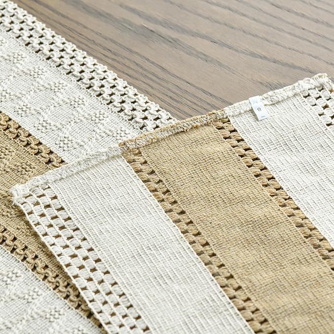 Artoid Mode Burlap Brown Farmhouse Rustic Table Runner, Seasonal Holiday Hollow Kitchen Dining Table Decoration for Home Party Decor 12x48 Inch