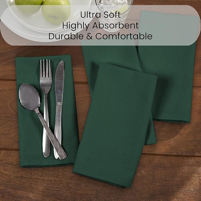 Set of 12 Cloth Dinner Napkins 100% Cotton - Soft Durable Washable - Ideal for Farmhouse Party Weddings Christmas Easter- Perfect Everyday Use Table Linen Cloth Napkins Forest Green 17x17