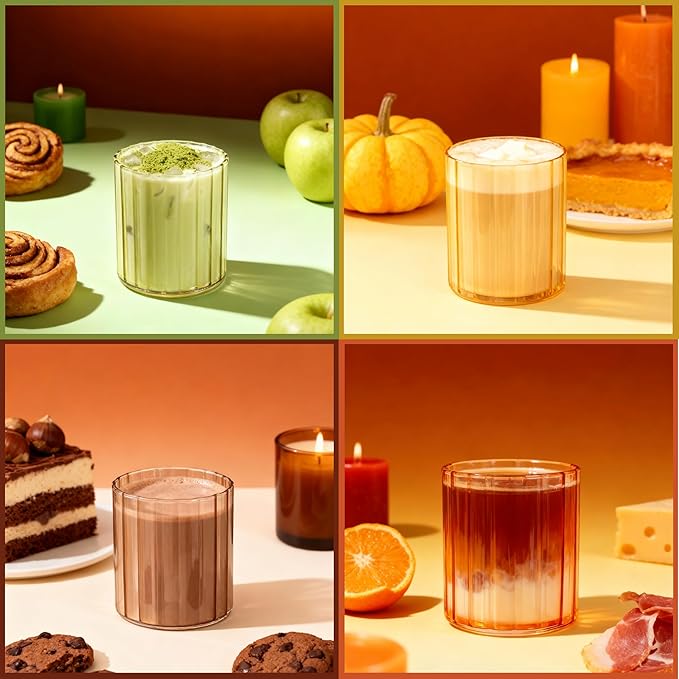 ELEMENT LABS Amber & Brown Glassware Set of 4-14oz Modern Aesthetic Borosilicate Drinking Glasses for Water, Coffee & Cocktails Stylish Warm-Tone Cups for Home & Entertaining