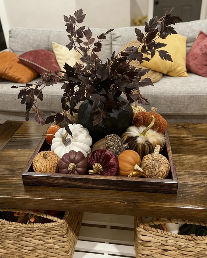 Rustic Wooden Serving Tray 24" Square - Extra Large Square Ottoman Table Tray for Farmhouse Decorative Oversized Coffee Table Trays Living Room Kitchen Counter Breakfast Brown